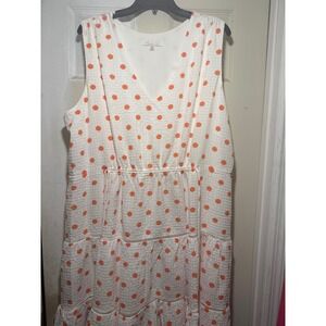Bleecker 126 Women's Plus Size 18W White‎ Orange Polka Dot Tiered Dress